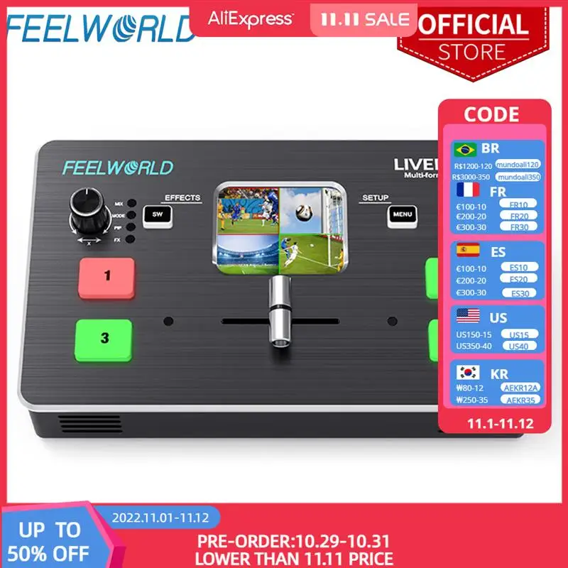 

FEELWORLD LIVEPRO L1 Multi-format Video Mixer Switcher 4 HDMI Inputs Multi Camera Production USB3.0 For Live Streaming Youtube