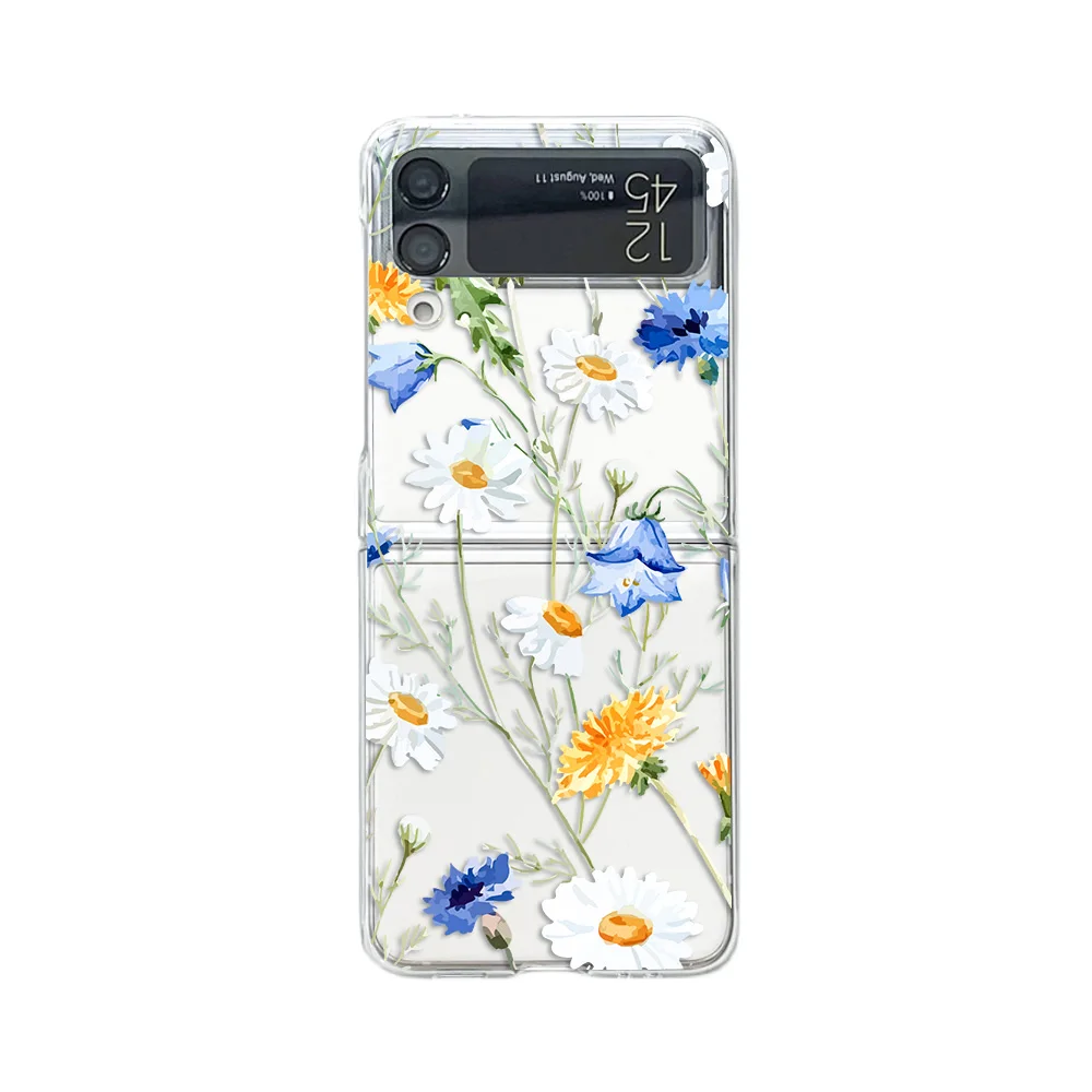 

For Samsung Galaxy Z Flip 4 3 Flip4 Flip3 Case Beautiful Flower Butterfly Painted Transparent Shockproof Folding Hard Back Cover
