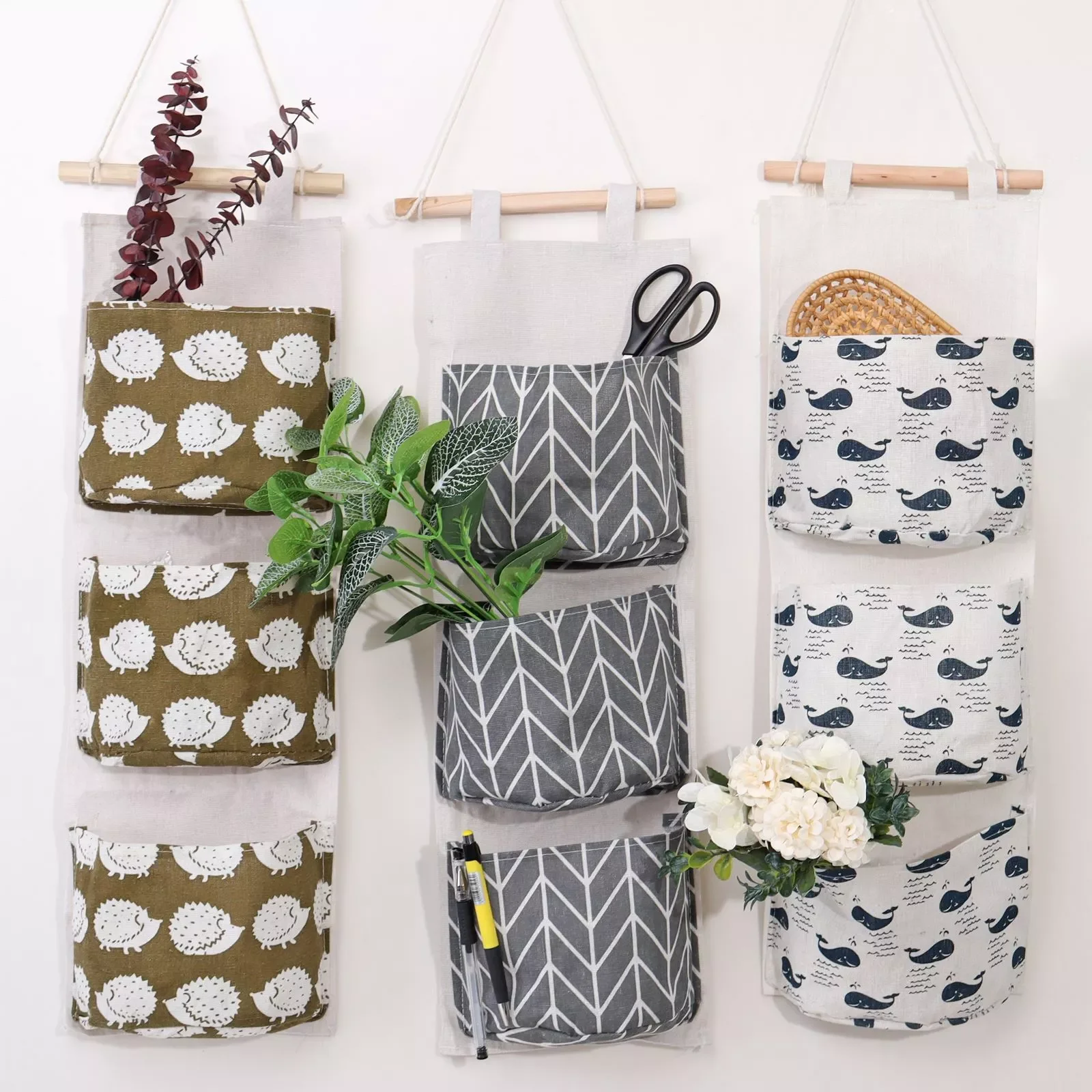 

Wall Hanging Storage Bag Fabric Pouch 3 Pockets Multilayer Closet Door Closet Storage Bag Organizer Home Cosmetics Toys