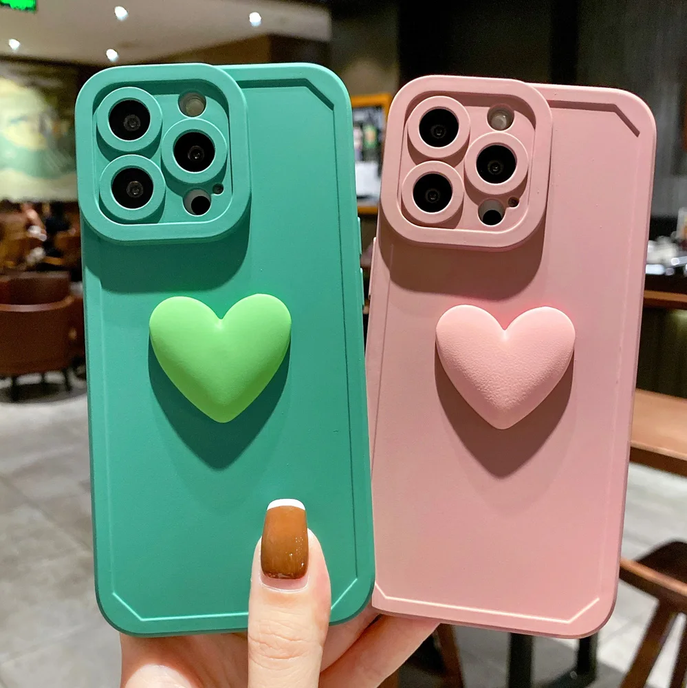 

3D Cartoon Case For Iphone 11 Pro Cover Love Heart Iphone 13 12 Pro Max 7 8 6 6S Plus X XR XS Max SE 2020 Lens Protection Cover