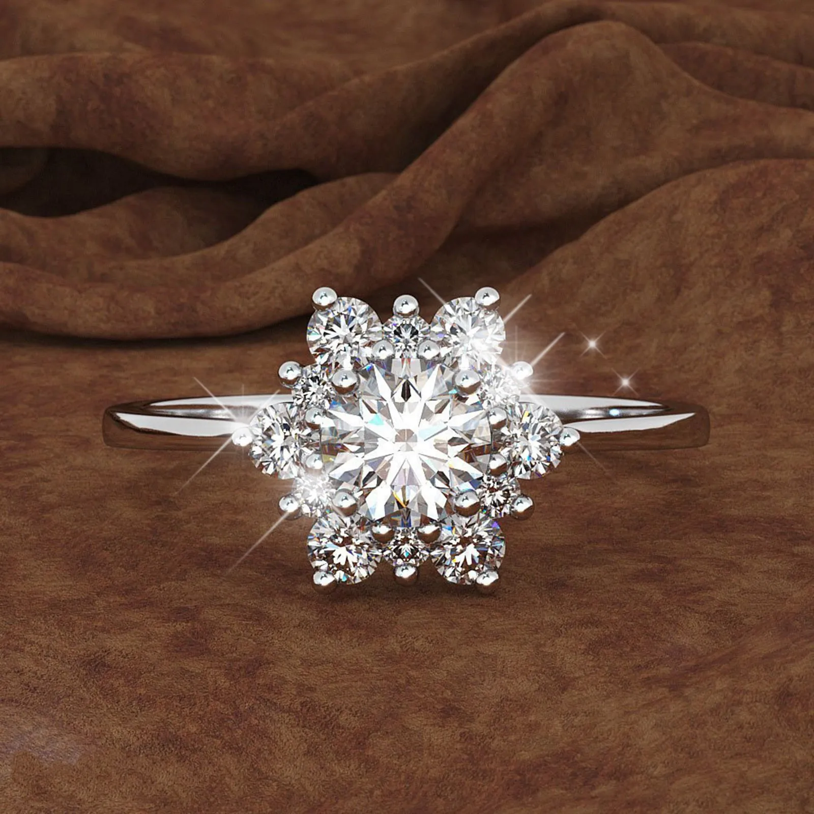 

Snowflake Elegant Rhinestone Ring Snowflake Shape Alloy Jewellery Rings Women Fashion Full Diamond Zircon Rings Girl Ring Set