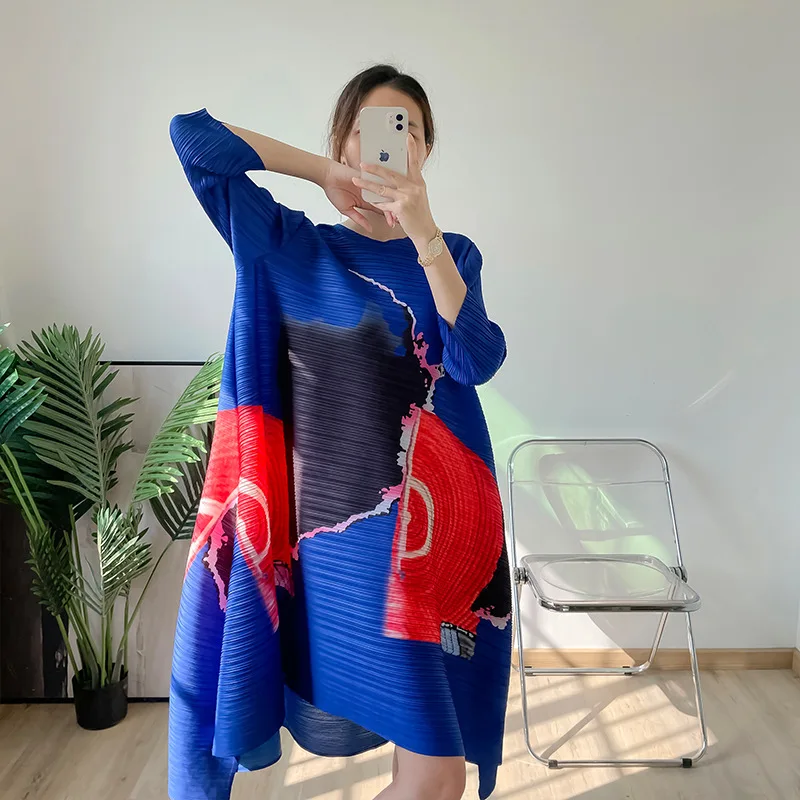 

Miyake pleated women's dress 2022 spring and autumn age reduction and slimming fashion suit collar loose mid-length skirt