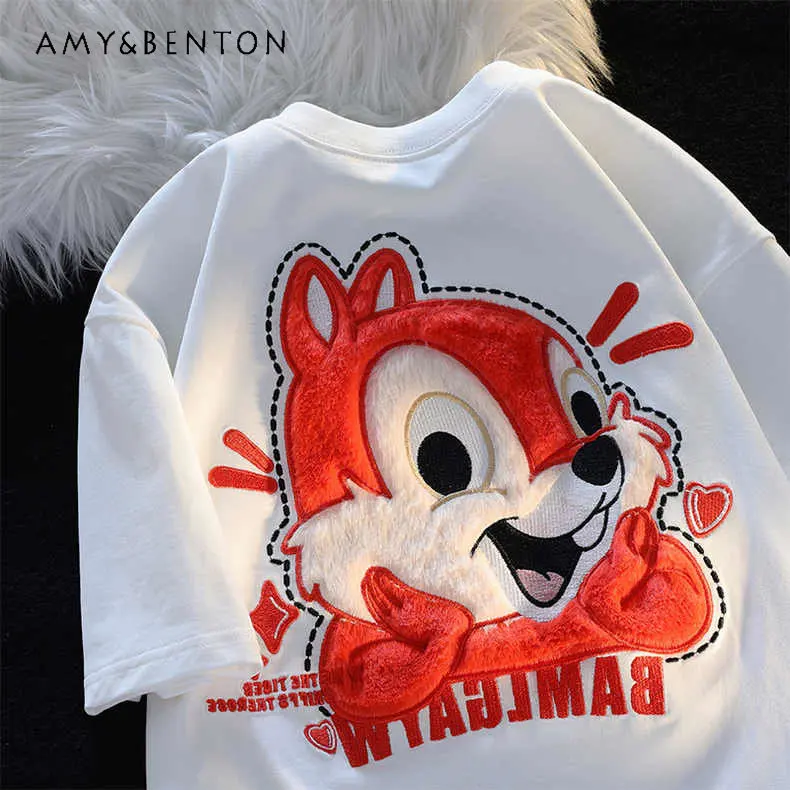 

Новая трехмерная мультяшная футболка с коротким рукавом нишевой дизайн для пары уличная летняя футболка из чистого хлопка женская футболка