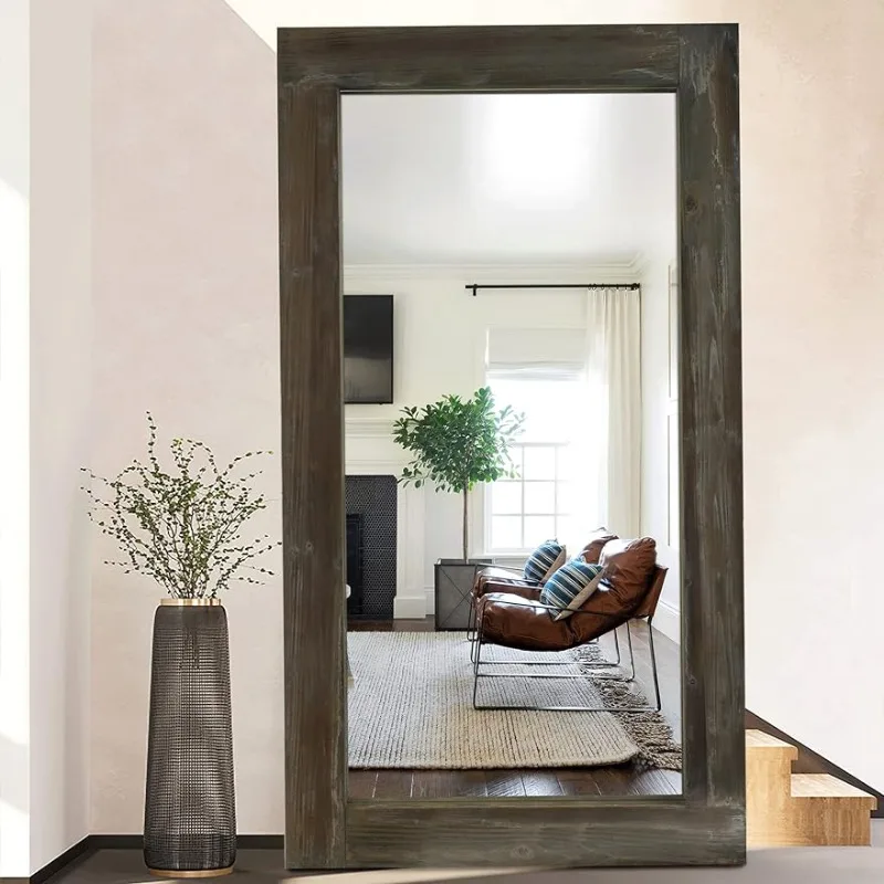 

Изогнутое деревянное полноразмерное зеркало Elevens, 71 ''× 32'', изогнутое зеркало, настенная деревянная рама, декоративное полноразмерное зеркало, художественный Декор