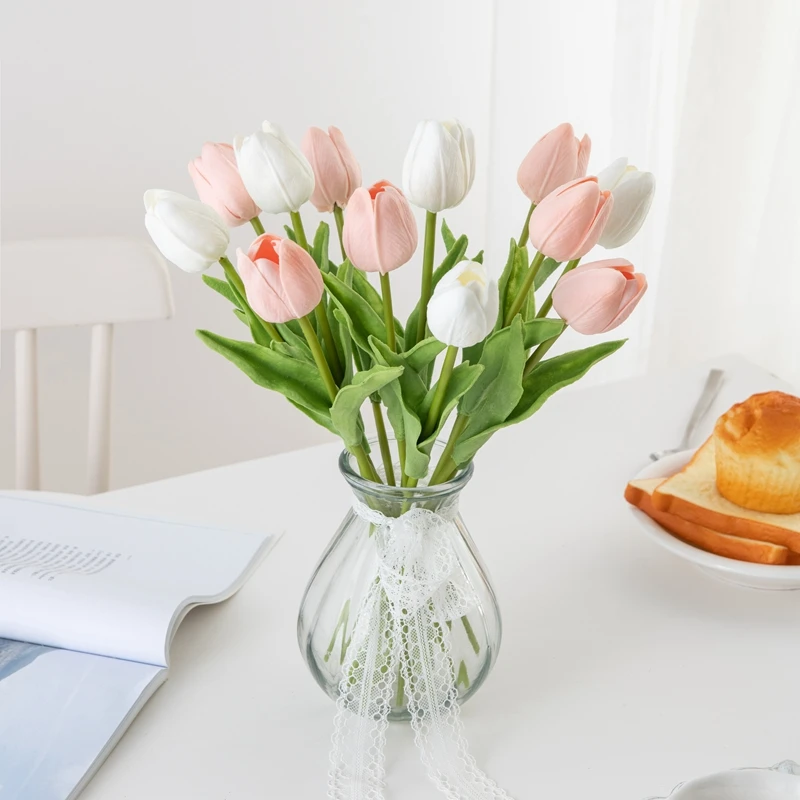 

10Pcs Tulip Artificial Flowers Real Touch Scrapbooking Vase for Home Room Decor Wedding Bouquet Outdoor Props Christmas Garland