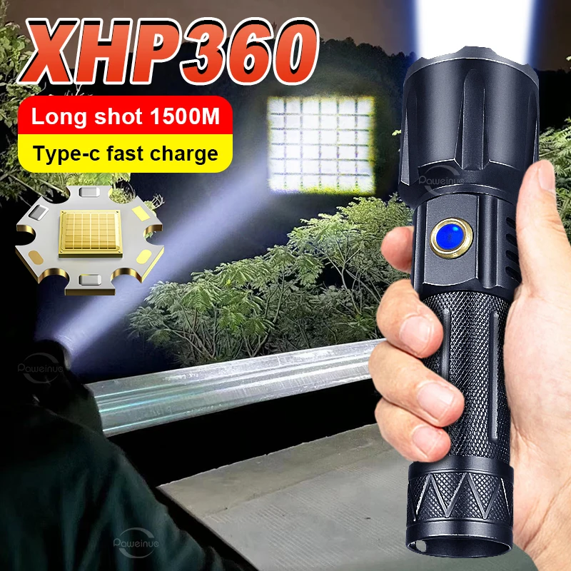 

7770000LM XHP360 LED Flashlight USB Reacharge Powerful Flashlight 5000mAh Zoom Tactical Lantern LED Torch Long Shot Hand Lamp