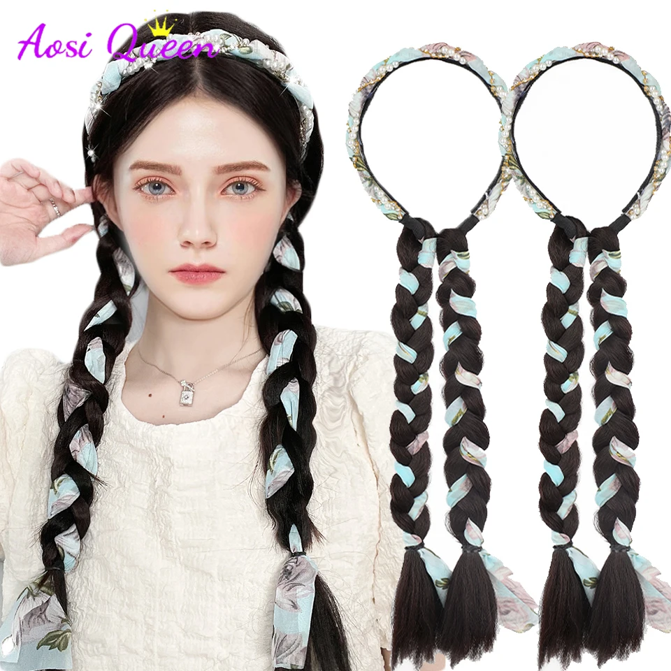 

AS Synthetic black Brown Long Lolita Half Headband Wig With Hair Band Fluffy Clip in Hair Extension Straight/Curly Seamless