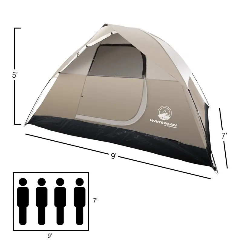 

4-местная палатка, водонепроницаемая купольная палатка для кемпинга со съемной мушкой от дождя и сумкой для переноски, палатка для 4 человек на открытом воздухе (загар