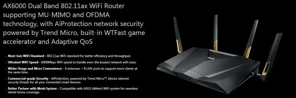 WiFi 6 Router-AX88U AX6000 двухдиапазонный 6000 Мбит/с AiMesh для всего дома и AiProtection