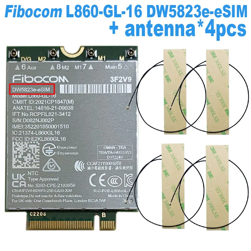 Б/у LTE cat 16 L860-GL-16 DW5823e e-SIM 4G модем 1 Гбит/с M.2 NGFF WWAN карта LTE сеть DW5823 L860 eSIM модуль 5440 5540 7440