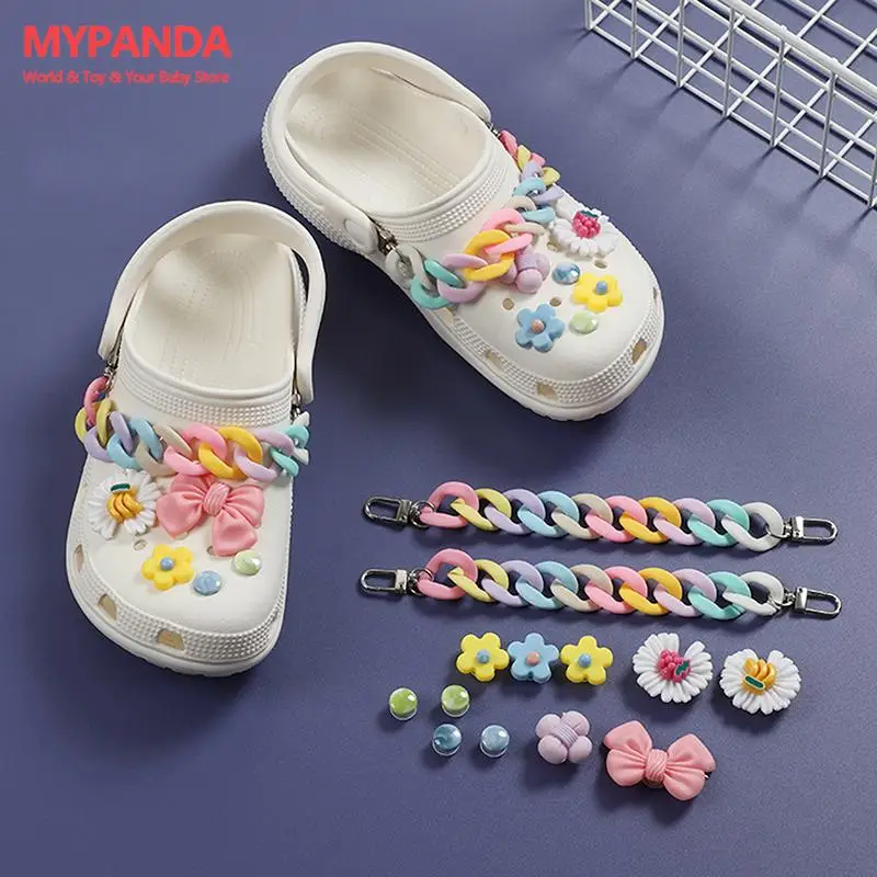 

11PCS Bling Solid Rhinestone Shoes 1 Set Fruit Flower Chains Cute Charms