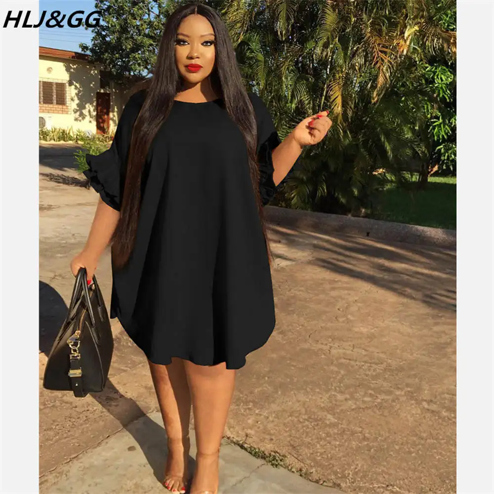 HLJ&GG Plus Size Summer Dress Women Lotus Leaf Sleeve Irregular Mini Dress 2022 Lady A-line Vestidos 2022 New Streetwear XL-5XL