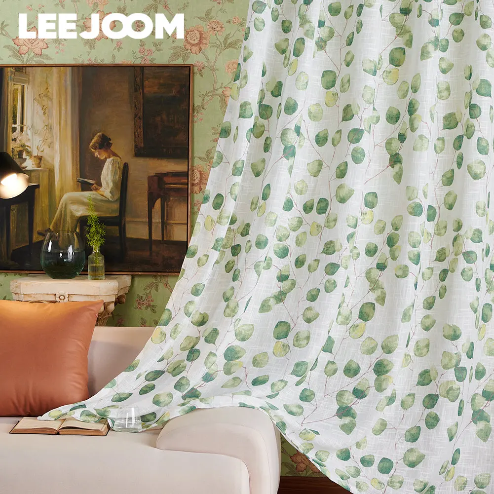 

LEEJOOM Green Leaves Sheer Window Curtain for Living Room Bedroom Voile Tulle Curtains Panel Drapes 1PC