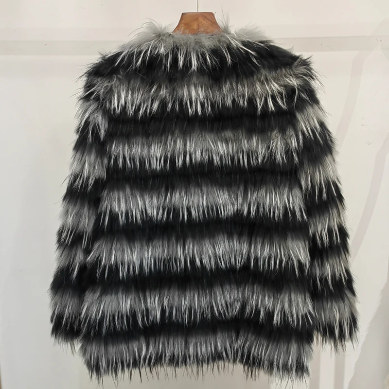 100% True Fox Fur Coat Women's Winter Stripes Light Luxury Thin V-neck True Fur Coat Length 70cm Casual Coat enlarge