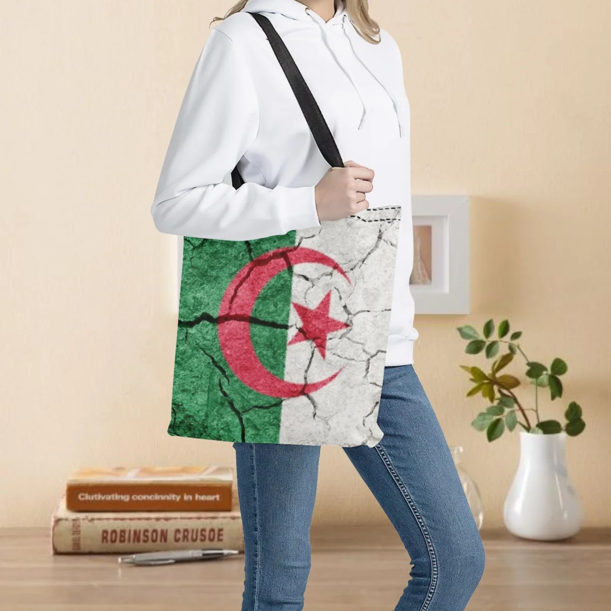 

Холщовые сумки-тоуты с флагом Алжира, женские сумки, вместительная школьная сумка для девочек, многоразовая Портативная сумка для мам для покупок