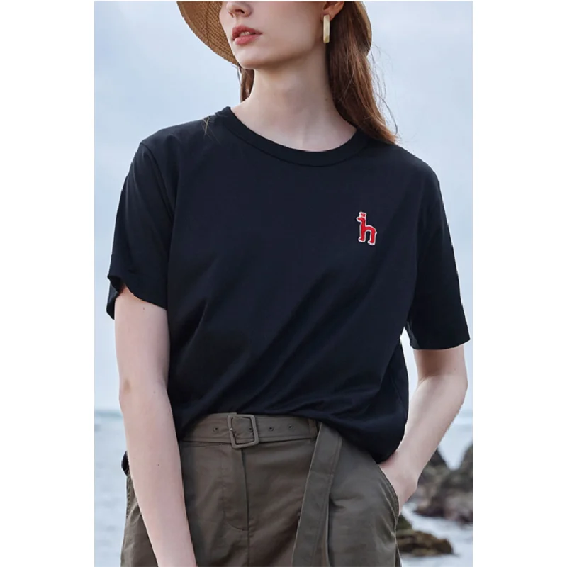 Hazzys brand 2023 summer new business women's casual solid color short-sleeved T-shirt loose white thin section tops comfortable