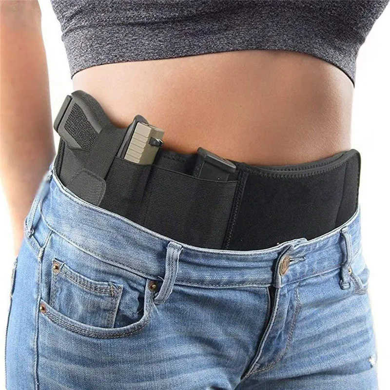 

45" Tactical Belly Band Concealed Carry Gun Holster Left/Right Hand Invisible Waist Pistol Holster Girdle for Glock 17 19 Revolv