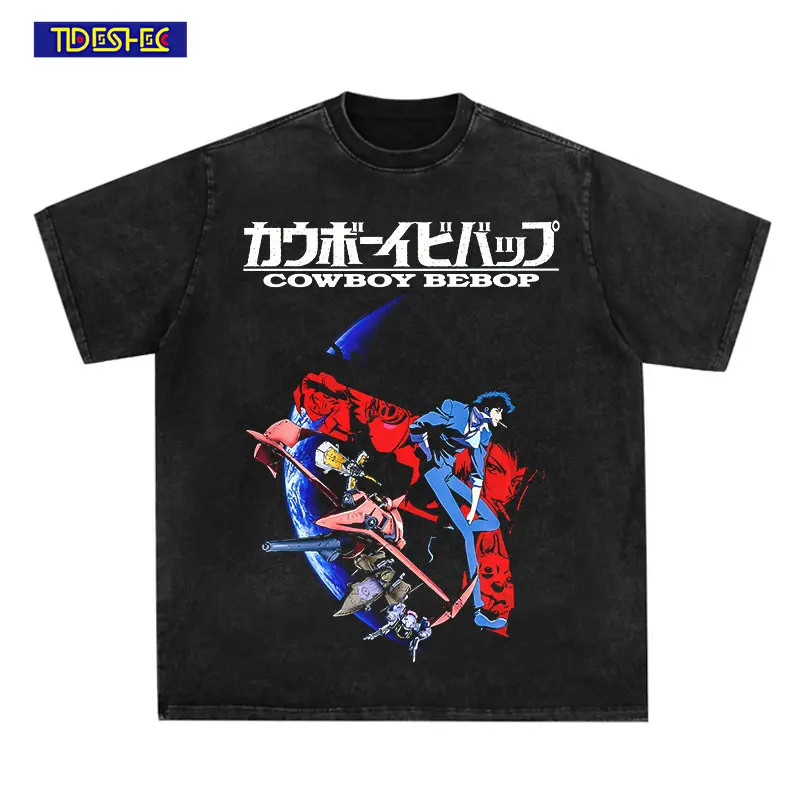 

Винтажная модная уличная летняя футболка в стиле Харадзюку с японским аниме принтом персонажа 2023 Мужская потертая футболка в стиле хип-хоп