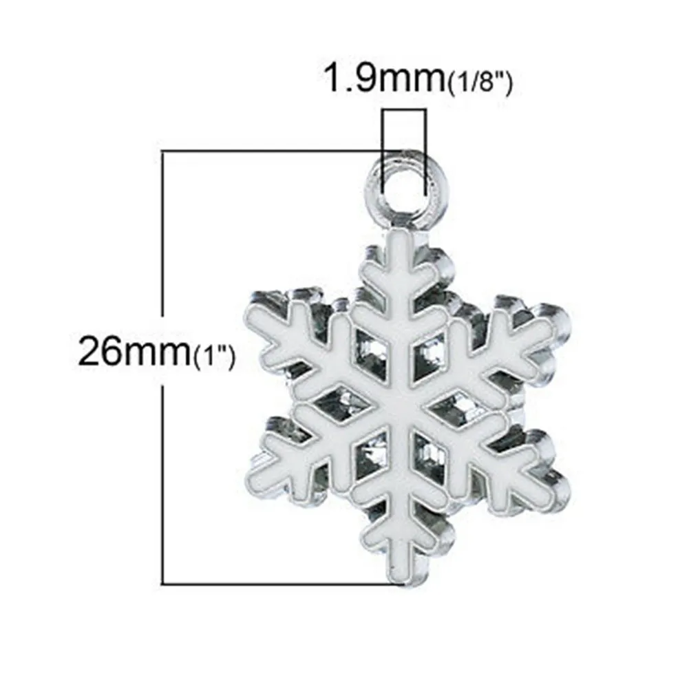 

10pcs White Snowflake Christmas Charms Enameled Silver Tone Charms Pendants Home Figurines Miniatures 25mm X 19mm