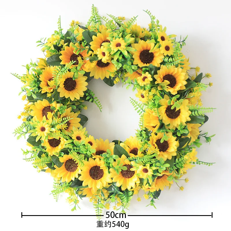 

Роскошный яркий праздничный венок, имитация подсолнуха, ротанговый венок, дверная тыква, лампа, цветной стеклянный цветочный горшок