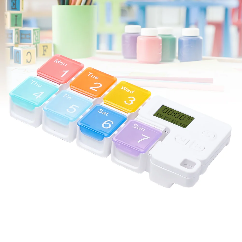 

Box Organizer Reminder Case Medication Daily Electronic Weekly Planner Vitamin Dispenser Cases Compartments Timer Automatic