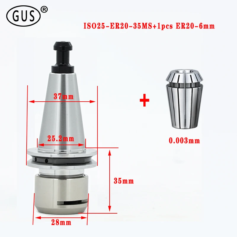 

GUS High speed ISO20 ER16 ISO25 ER20 Tool Holder + ER Collet Chuck For ISO Spindle CNC Engraving Machine Lathe Milling parts