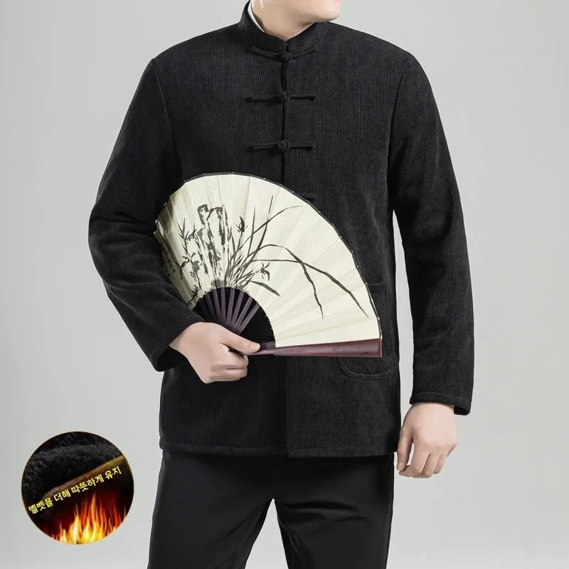 Черное вельветовое пальто с хлопковой подкладкой верхняя одежда для мужчин зима