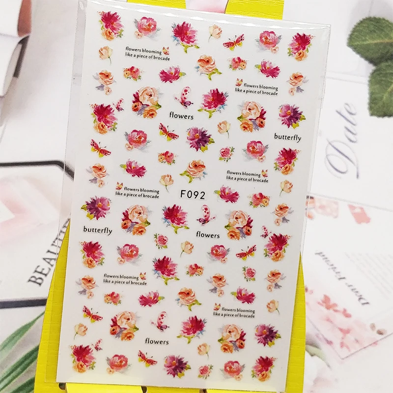

3D Stickers for Nails Fresh Flowers Butterfly Designs Nail Art Decorations Foil Decals Wraps Manicure Accessories Decoraciones