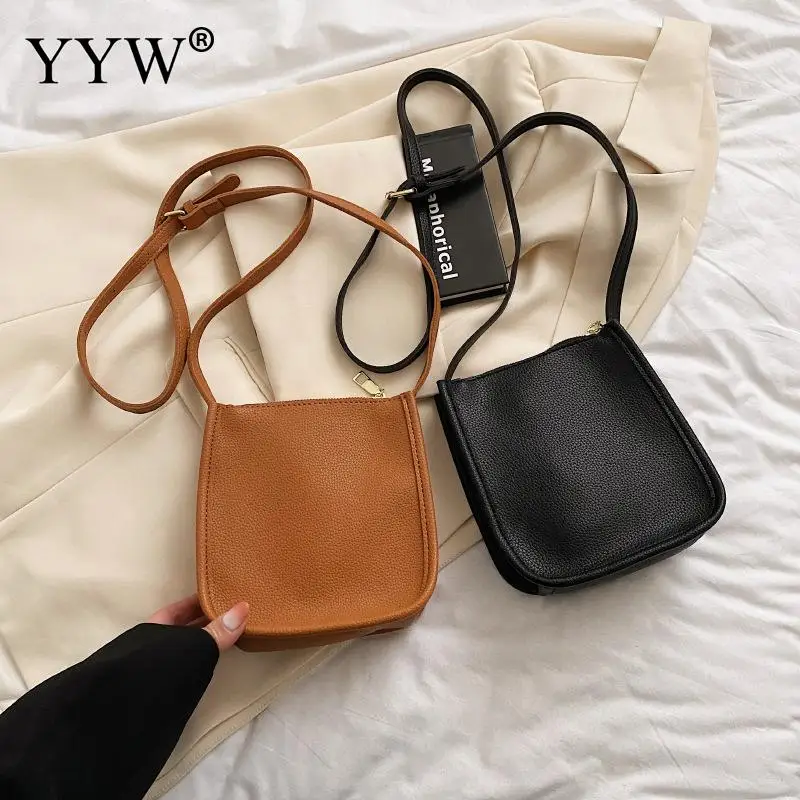 Solid Color Mini Phone Case Handbag Crossbody Lanyard Lychee Pattern Soft PU Leather Women Zipper Daily Messenger Wallet Purses