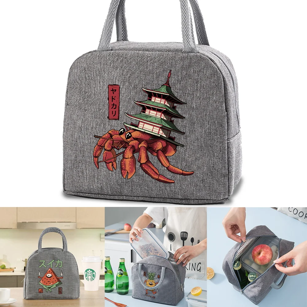

Lunch Bag Women Kids Food Cooler Insulated Thermal Lunch Box Handbag Organizer Cute Monster Print Canvas Tote Bags Picnic Packet