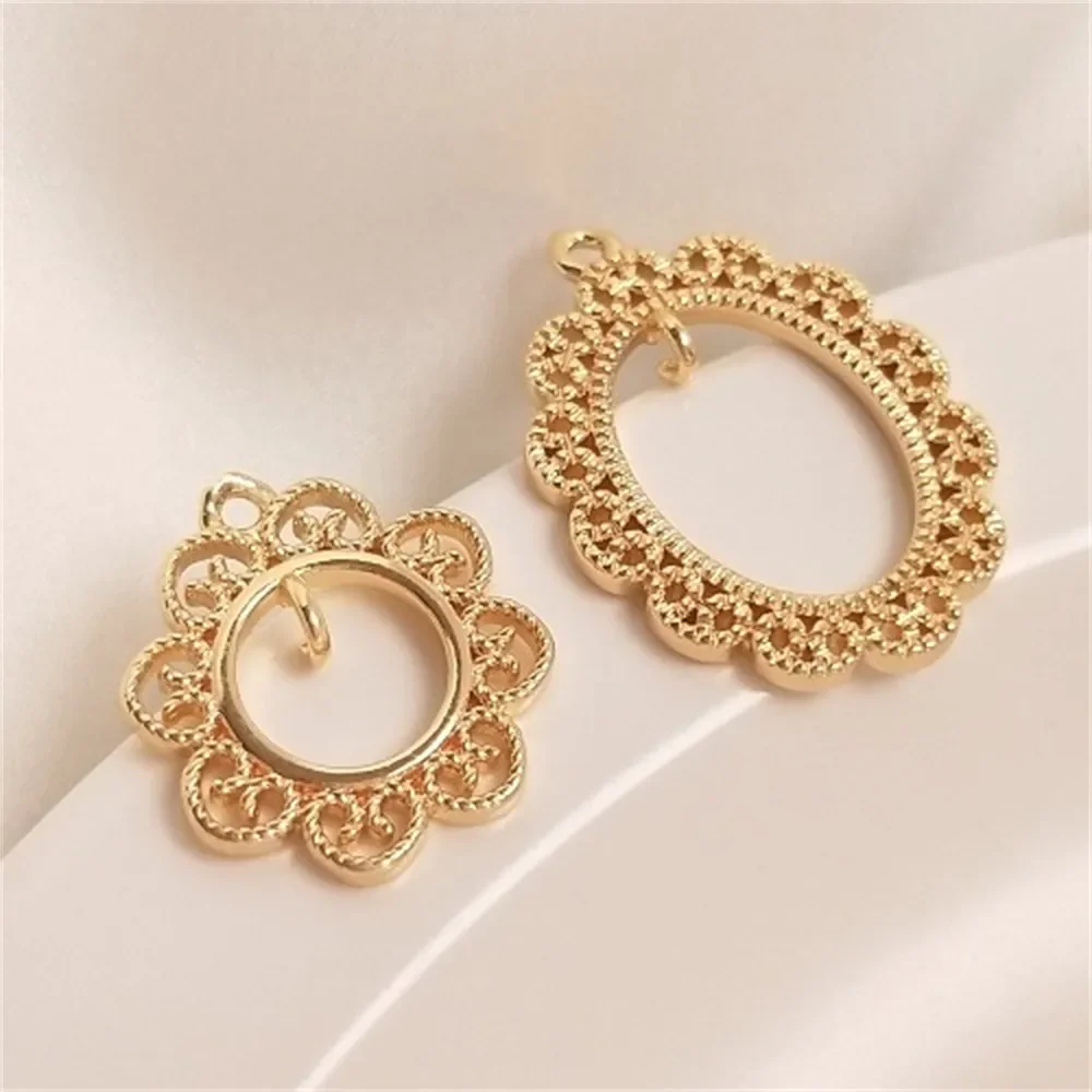 14-каратное золото медное обернутое кружево полая подвесная рамка кулон серьги