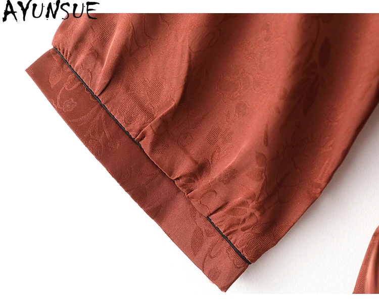 Женская жаккардовая рубашка AYUNSUE летняя блузка из натурального шелка тутового