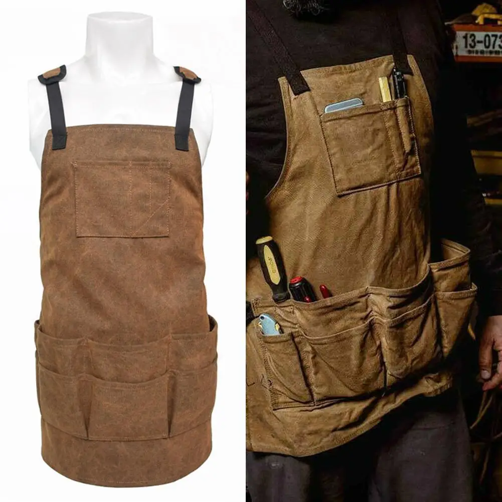 

Multifunctional Tool Apron Freely Adjustable Multi Pockets Waxed Canvas Tool Apron Barbecue Apron Anti-dirty And Wear-resistant