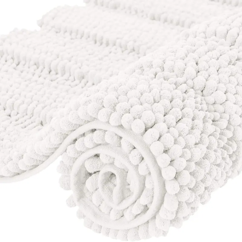 

Non-Slip Bathroom Rugs Chenille Soft Striped Plush Bath Mat (Ivory, 20" x 32")