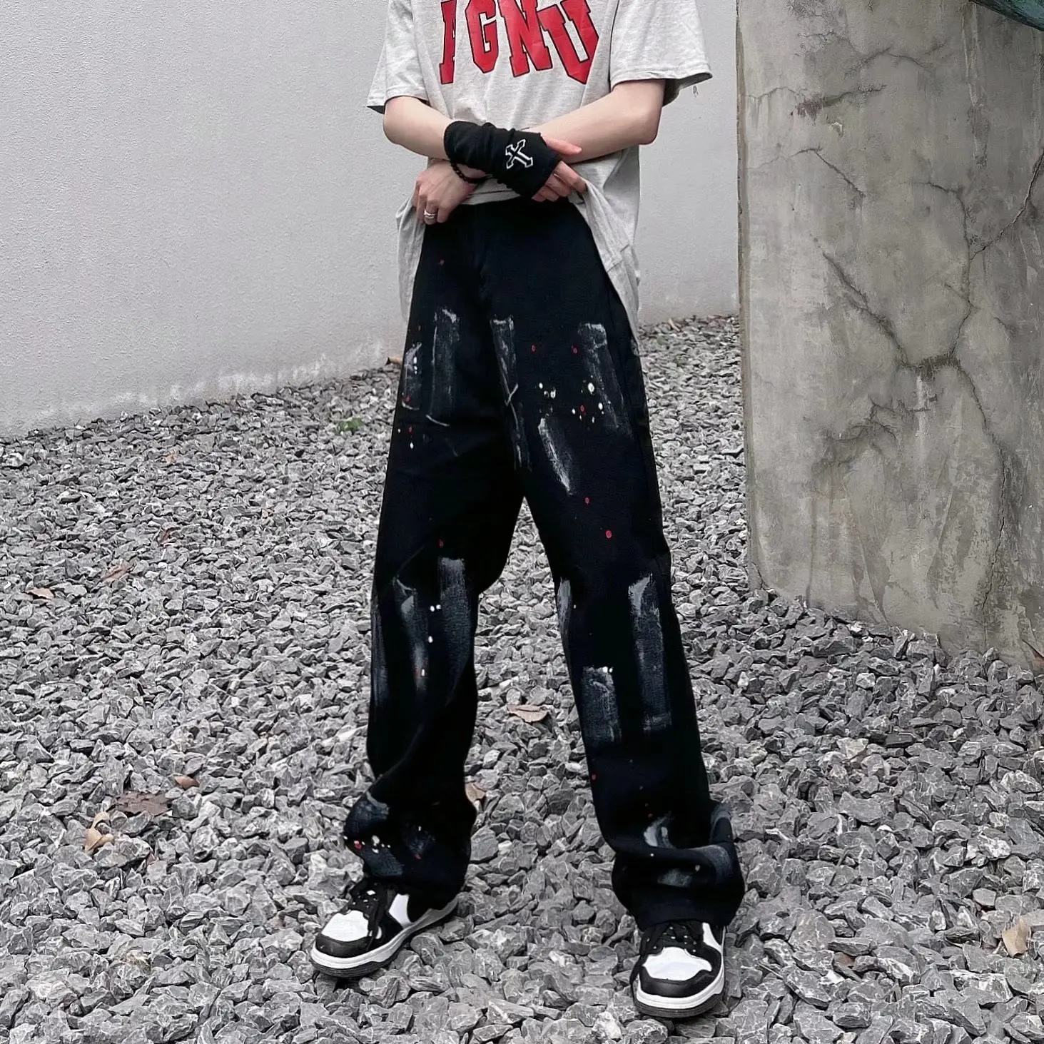 Men Jeans Ins Hip Hop High Street Ink Splash Jeans Y2k Korean Version Fashion Street Loose Straight Jeans Ins Hot Sale Softener