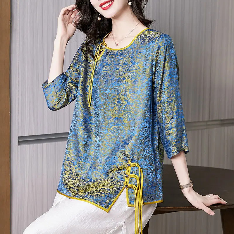 

Fashion Blouse Casual Female High -end Celebration Simplified 2022 New Summer Long Sleeve O Neck Blouse Female Clothings top