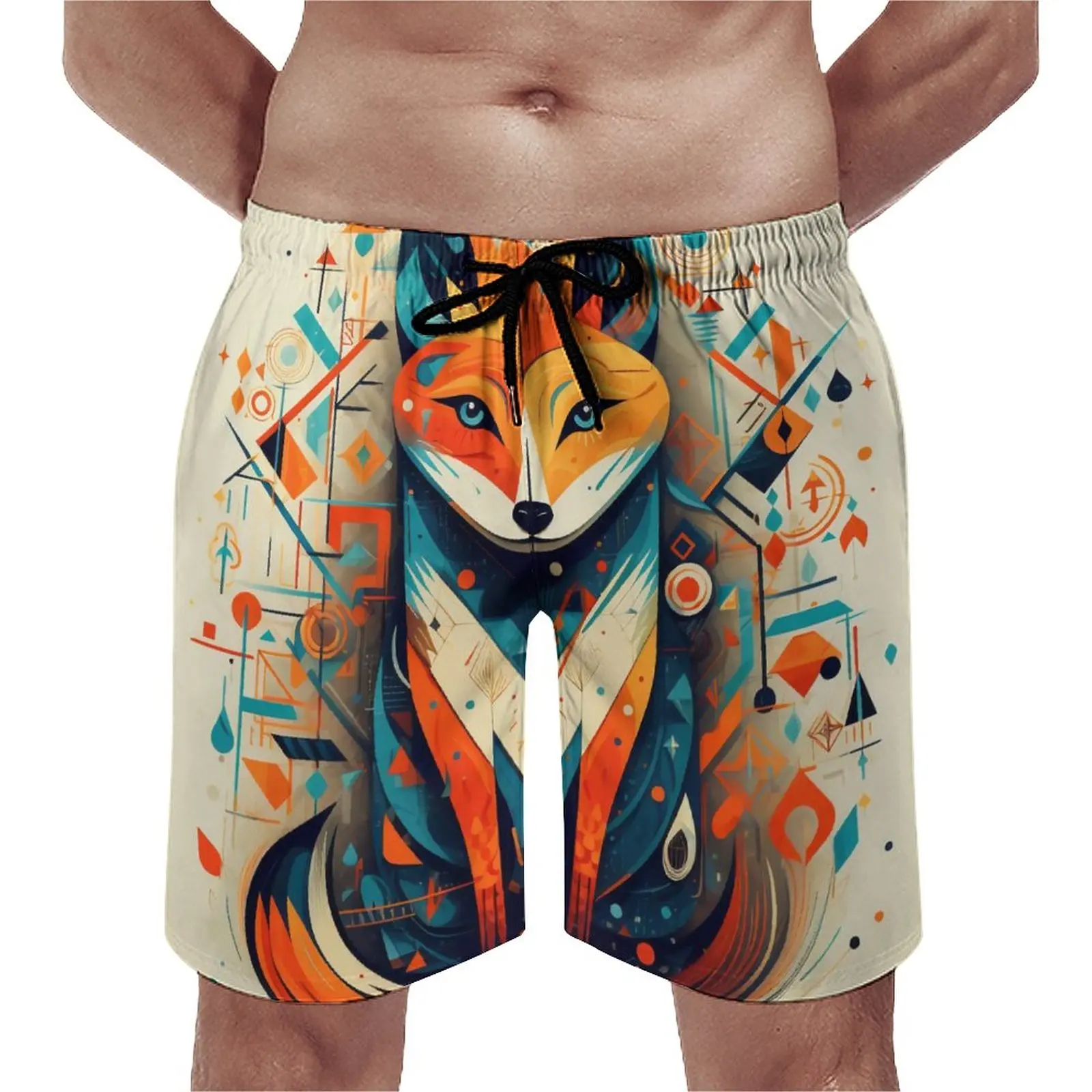 

Summer Board Shorts Fox Sports Surf Graffiti Line Art Fragmented Icons Beach Shorts Casual Quick Dry Swimming Trunks Plus Size