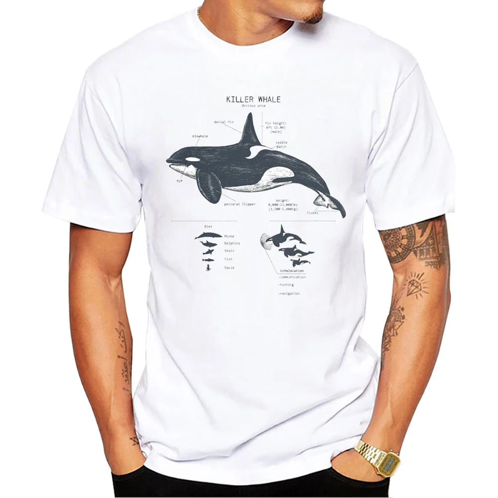Teehub O-Ausschnitt Kurzarm Hai männlich lässig Killer wal Männer Kleidung Vintage Walhai Anatomie Druck Männer T-Shirt – Detail 5