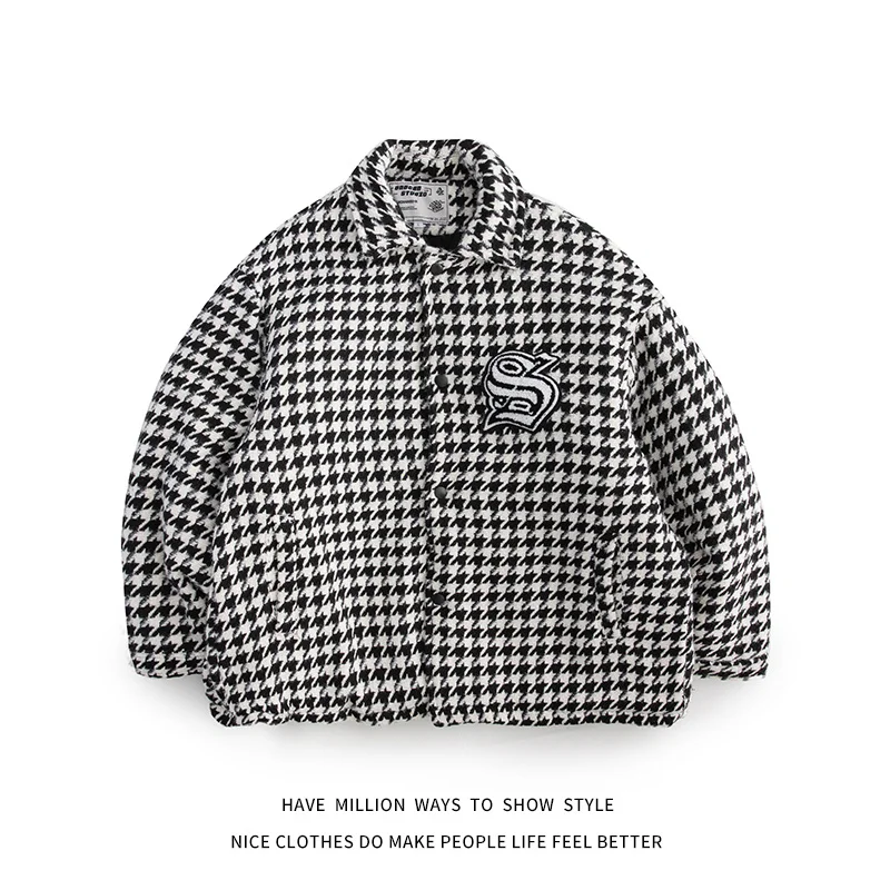 

2021 New Arrival Thick Warm Winter Plaid Embroid Letter Woman Bf Style Casual Jacket Unisex Man Bomber Coat Coach Couple Street