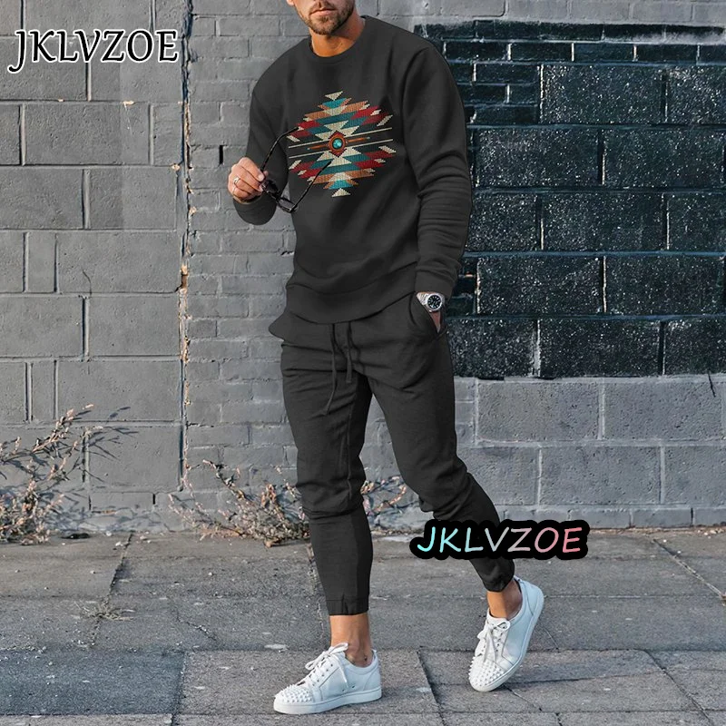 Mens Tracksuits Long Sleeve Outfit O-Neck T-shirt Set Fashion Tops High Quality Oversized Male Clothing 2 Piece Suit Jogging