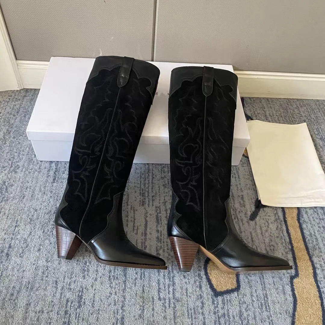 

Women's Leila Leather Suede Cowboy Cowgirl Boots Black