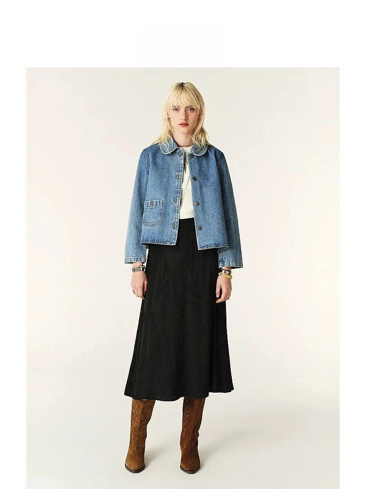 BA &amp Sh2024 Новая верхняя одежда ранней осени джинсовая плиссировка простое