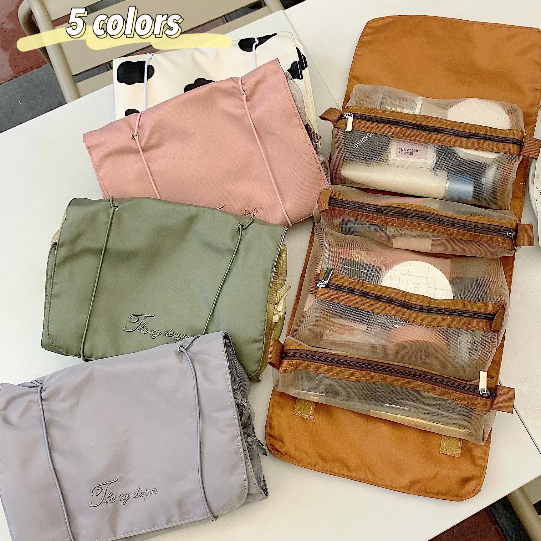 

4PCS in 1 Cosmetic Bag For Women Zipper Mesh Separable Cosmetics Pouch Ladies Foldable Nylon Travel Wash Bags Rope Makeup Bag