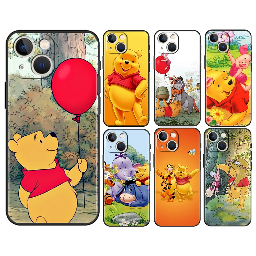 

Disney Pooh Bear Cute For Apple iPhone 14 13 12 11 Pro Max Mini XS Max X XR 6S 6 7 8 Plus 5S SE2020 Soft Black Phone Case