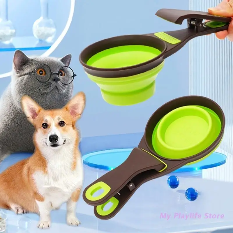 

Dog Scoop Food Bowl Sealing Clip 3 in 1 Collapsible Pet Silicone Measuring Cup for Food & Water 4oz 8oz 16oz Capacity