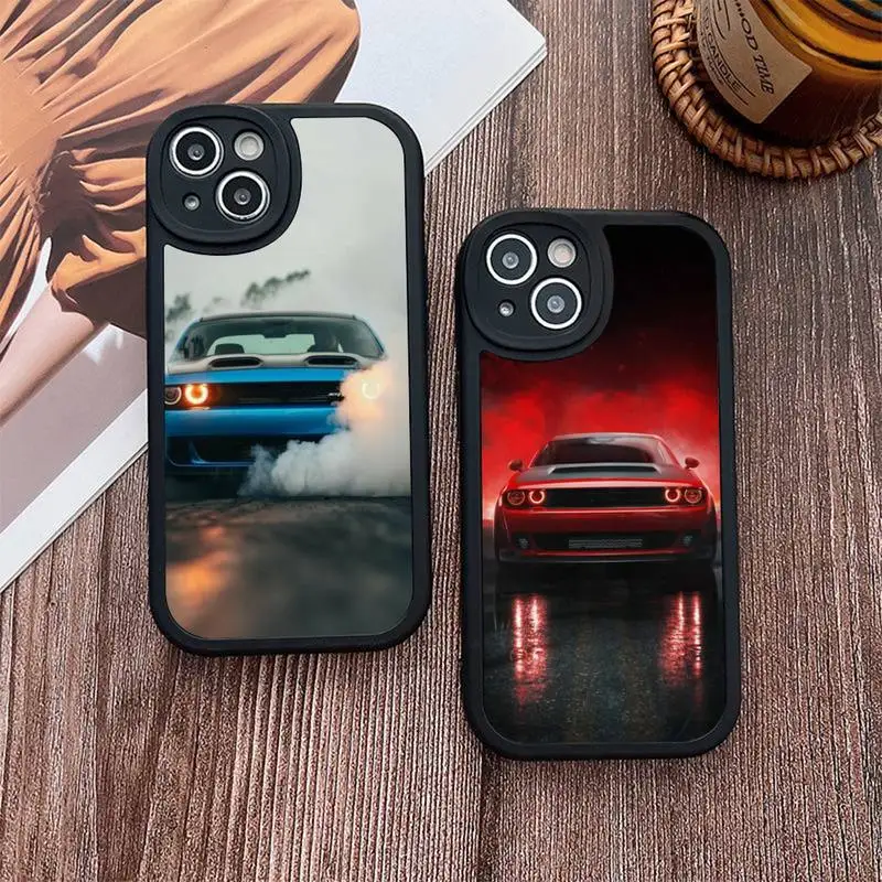 

Dodge Challenger S-SRT Burnout Phone Case For iPhone 14 Plus 13 12 11 Pro Max Mini X XS XR Soft Silicone Black Cover
