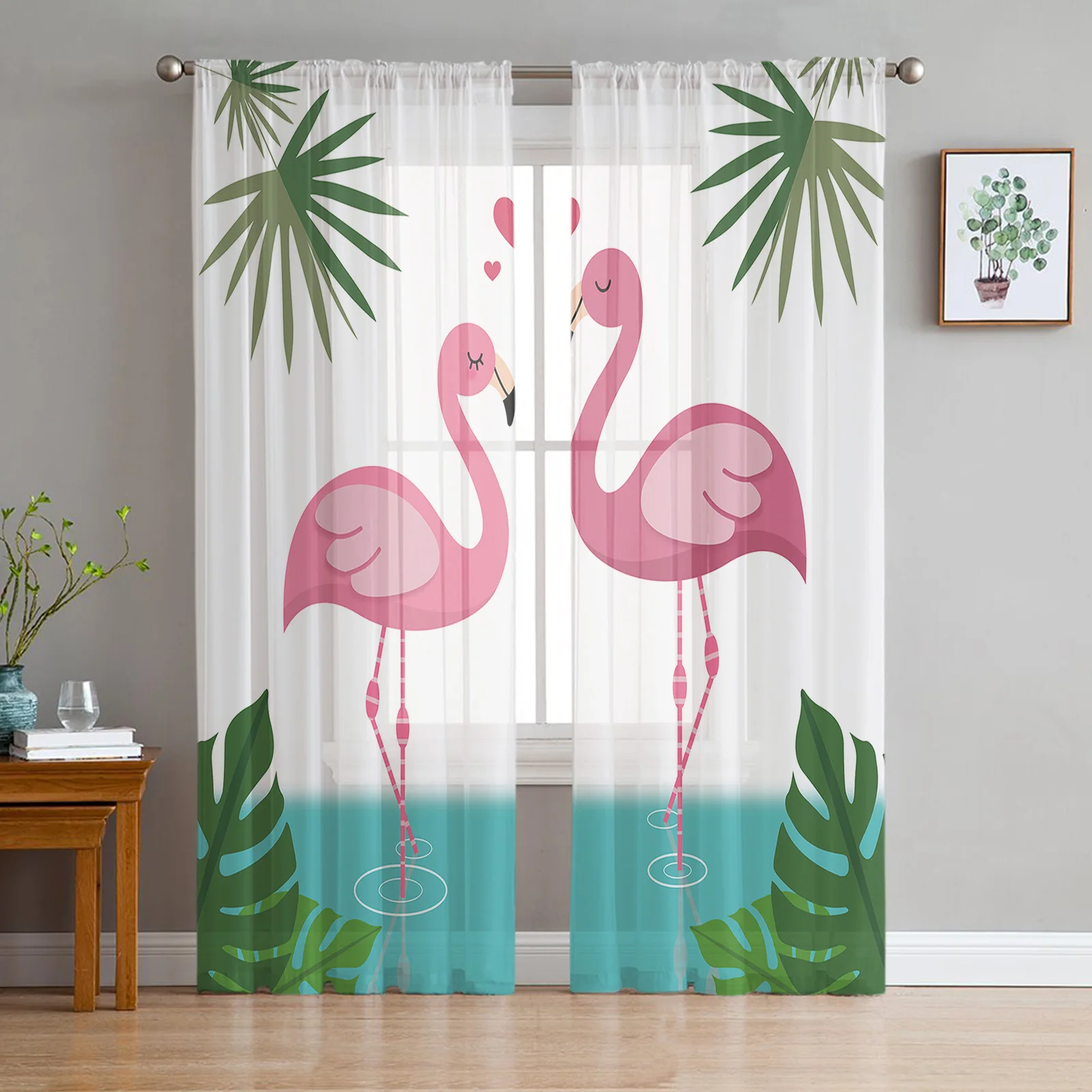 

Прозрачные Занавески с изображением фламинго, тропических листьев, s для гостиной, вуаль, занавески для спальни, ванной, тюлевые занавески, s ...