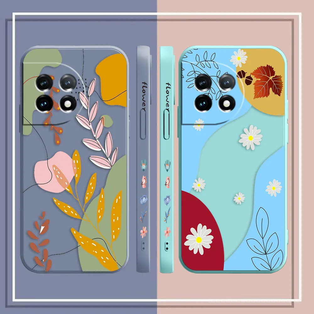 Phone Case For Oneplus 11 10 9 9R 8 8T 7 7T 5 5T 6 ACE 2 2V NORD Pro Liquid Case Funda Cqoue Shell Capa Summer Ice Cream Flowers