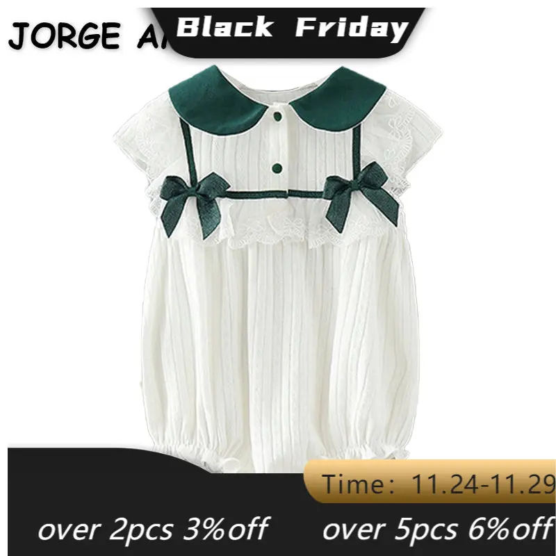 

Боди детское Летнее белое/зеленое составного кроя с короткими рукавами и воротником «Питер Пэн»