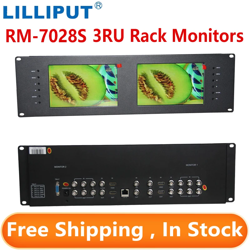 Lilliput RM-7028S 3RU, стеллажные мониторы с двойными 7-дюймовыми IPS-экранами, просмотр HDMI, SD,HD и видео 3G-SDI на 3RU стойчном мониторе